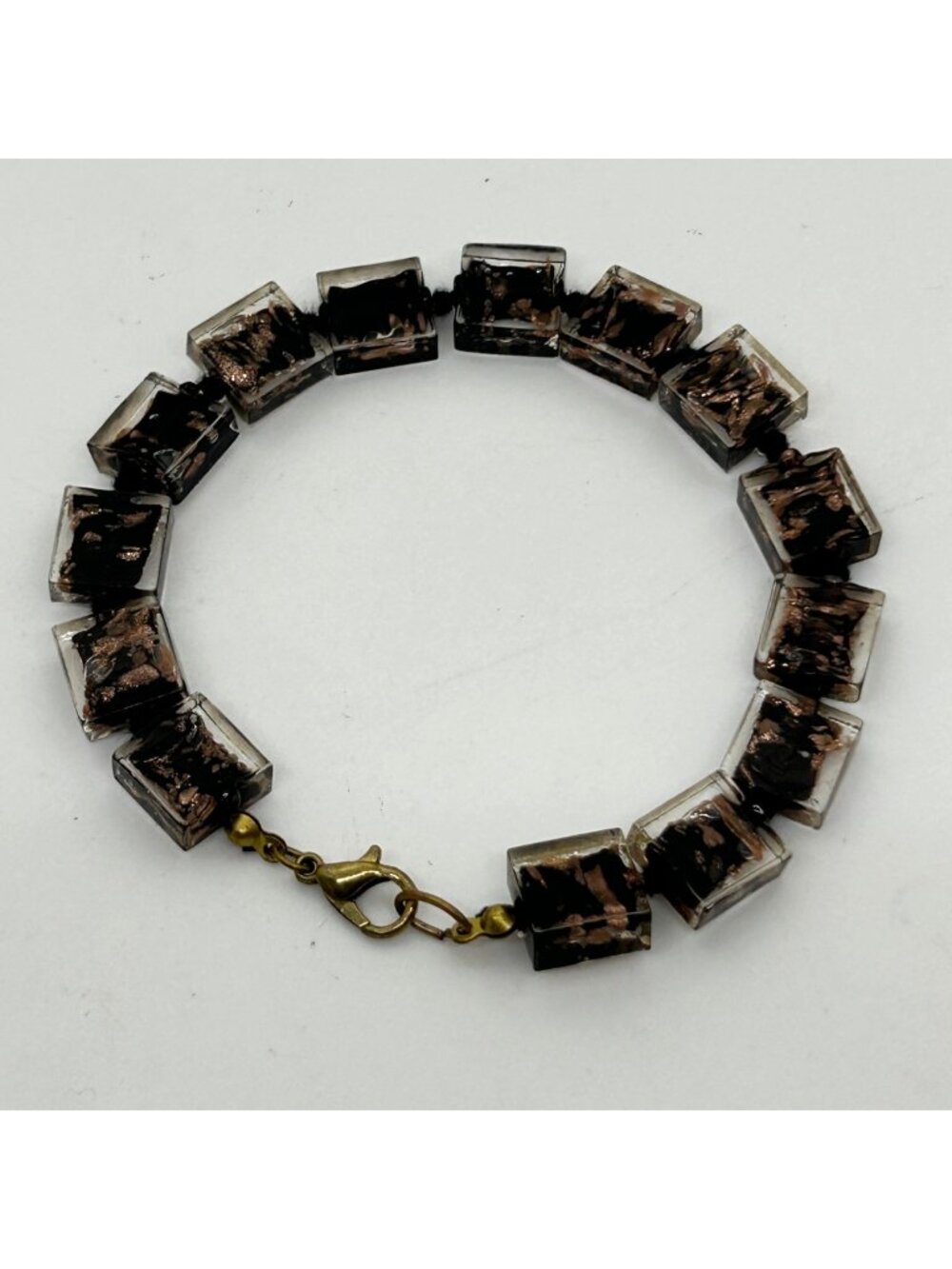 Vintage 1980s Retro Chunky Square Lucite Confetti Bead Bracelet Lobster Clasp
